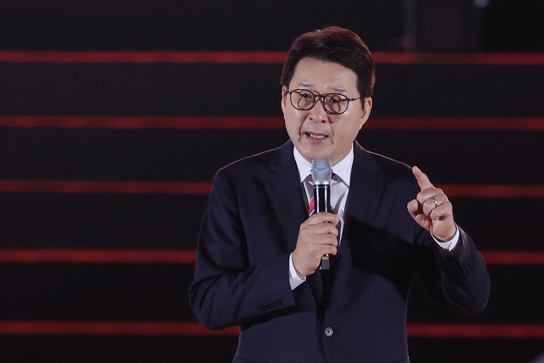 신동욱 국민의힘 최고위원 후보가 지난 8월 22일 충북 청주시 흥덕구 청주오스코에서 열린 국민의힘 제6차 전당대회에서 비전 발표를 하고 있다. 연합뉴스