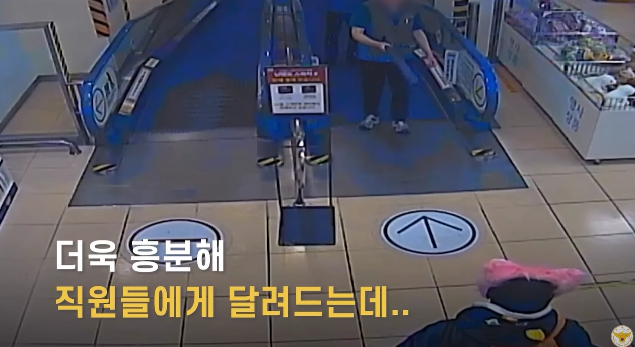 인형 탈을 뒤집어쓰고 흉기로 시민들을 위협하던 20대 여성이 경찰에 붙잡혔다. 경찰청 유튜브 캡처