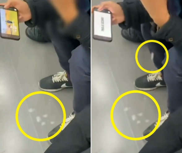 서울지하철 9호선에서 중년 남성이 바닥에 침을 반복적으로 뱉는 모습이 포착돼 공분을 자아내고 있다. 온라인 커뮤니티 ‘보배드림’ 캡처