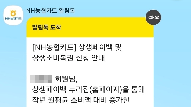 상생페이백 신청일인 오는 15일을 앞두고 각 카드사가 카카오톡 등을 통해 신청 방법을 공지하고 있다.