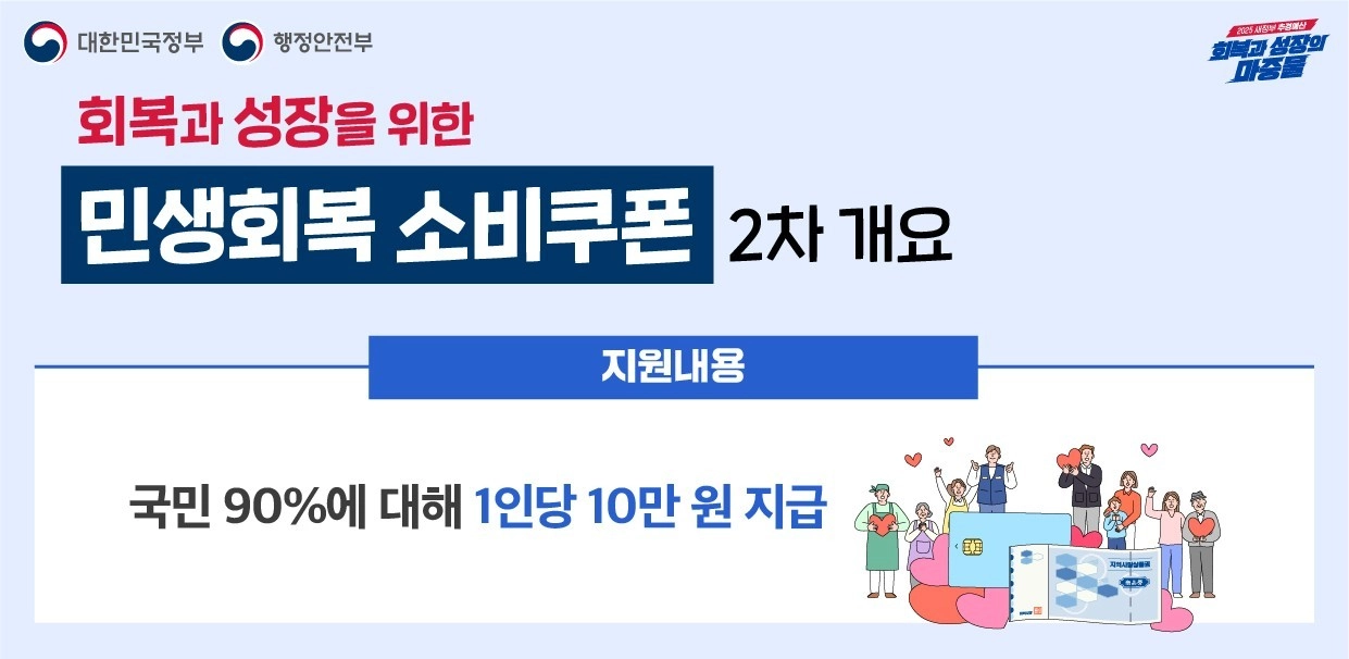정부는 오는 22일부터 민생회복 소비쿠폰 2차 지급을 시작한다. 행정안전부 제공