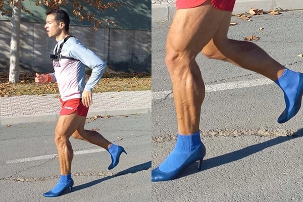 스페인 출신의 한 남성이 하이힐을 신고 뒤로 달리기(역주) 100m 종목에서 세계 신기록을 세워 화제다. 기네스 세계기록 홈페이지