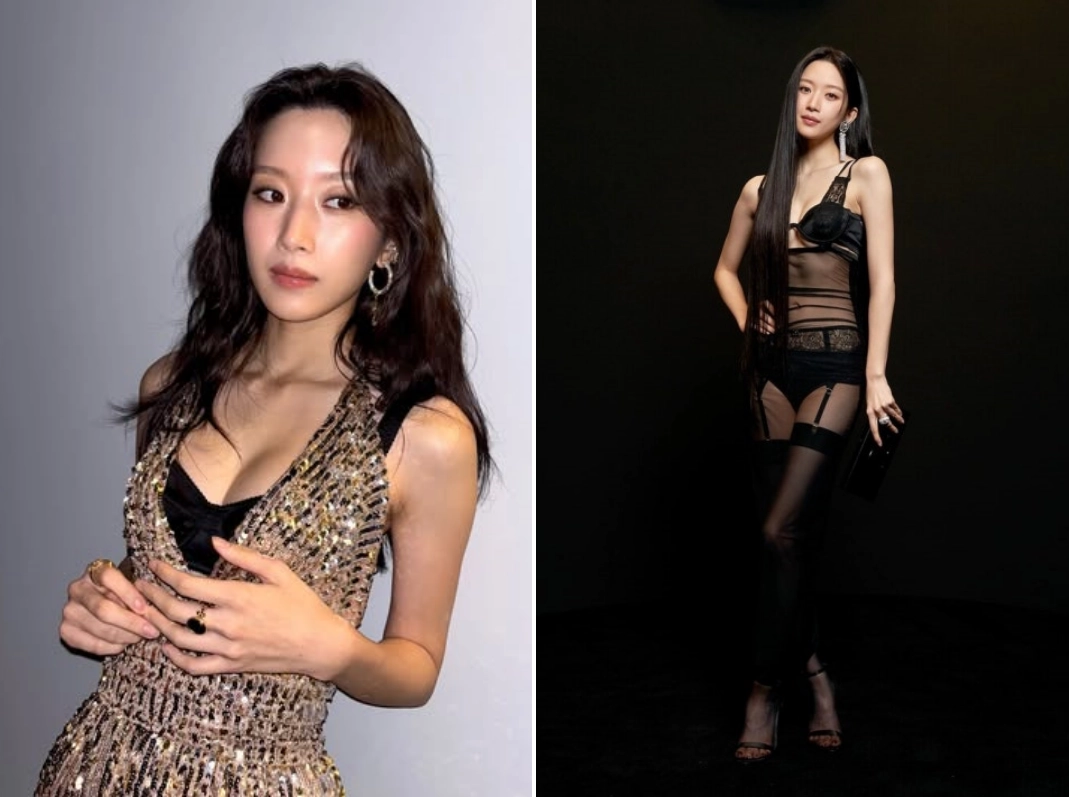 배우 문가영이 지난해 9월 이탈리아 밀라노에서 열린 패션쇼 참석 당시 인스타그램에 올린 사진(왼쪽)과 돌체앤가바나 공식 홈페이지에 올라온 문가영 화보(오른쪽). 문가영 인스타그램·돌체앤가바나 홈페이지 캡처