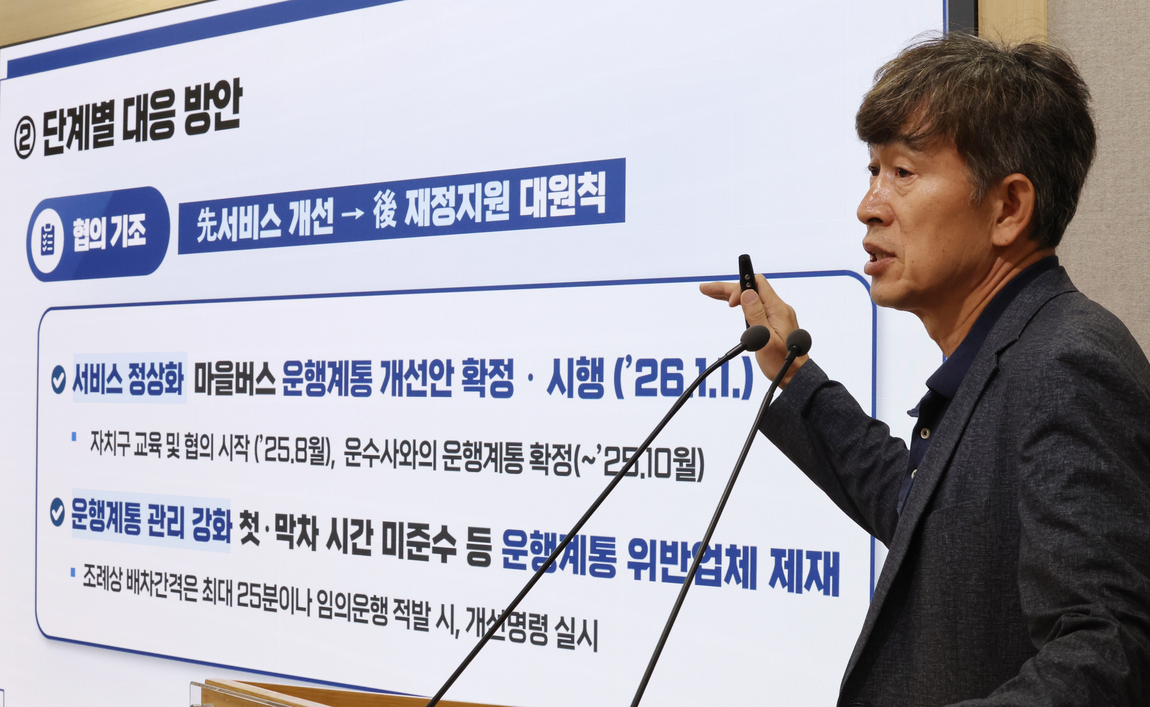 서울시, 마을버스 관련 브리핑  23일 서울시에서 교통실 김태명 기획관이 마을버스조합 환승제 탈퇴 관련 브리핑을 하고 있다. 2025.9.23 연합뉴스