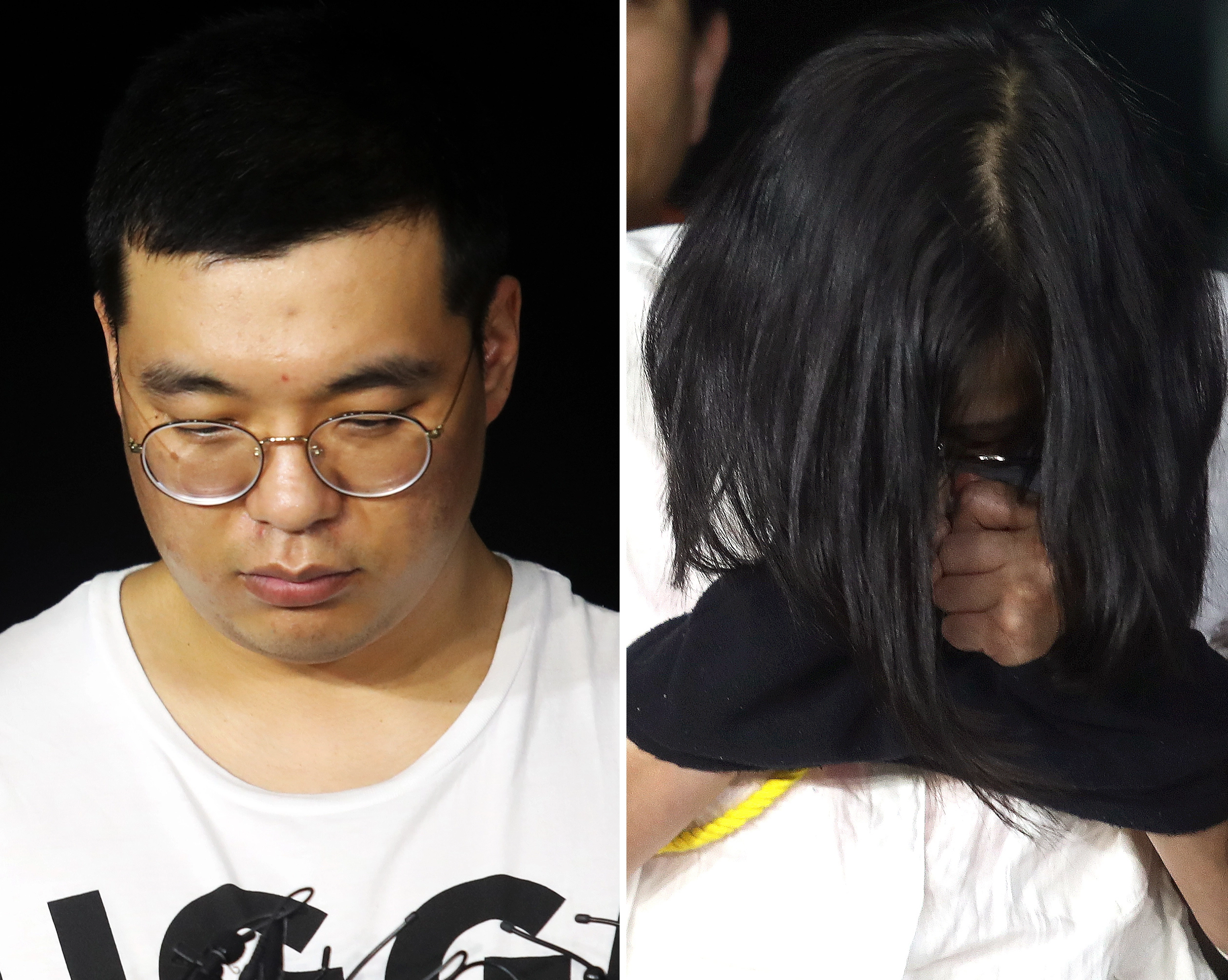 사회-범죄-납치살해-경남 창원 골프연습장 주부 납치 남녀 서울서 검거  창원 골프연습장 주부 납치·살해 용의자 심천우(왼쪽), 강정임이 3일 오후 경남 창원시 의창구 창원서부경찰서로 압송, 취재진 질문을 받고 있다. 이들은 3일 오전 서울의 한 모텔에서 검거됐다. 2017.7.3   연합뉴스