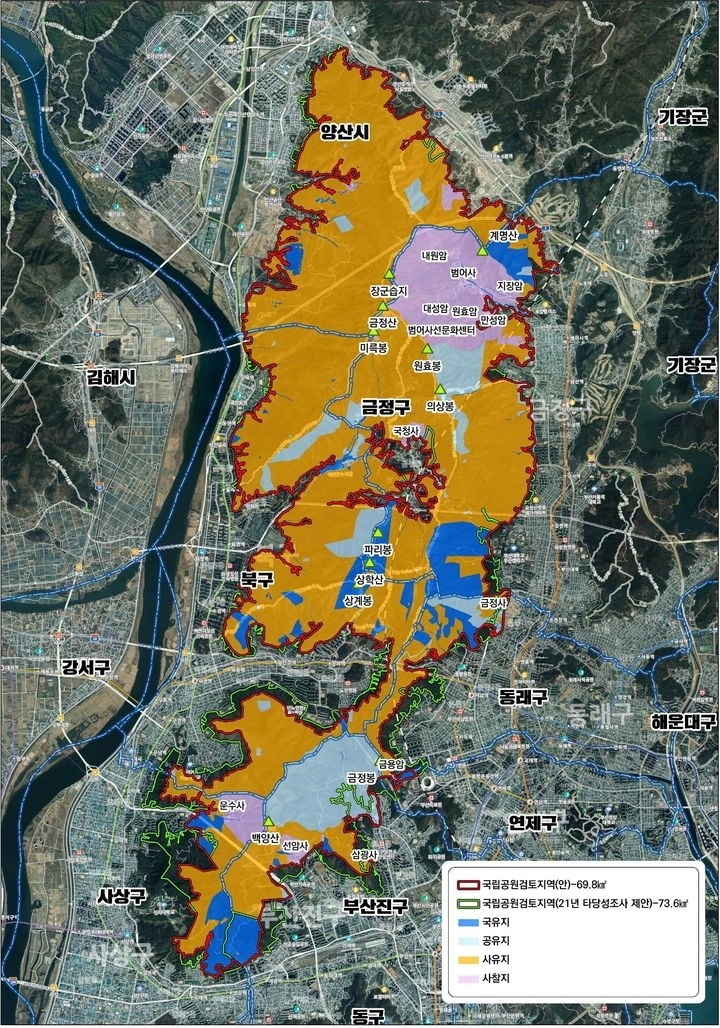 금정산 국립공원 예정지 경계도 . 부산시 제공