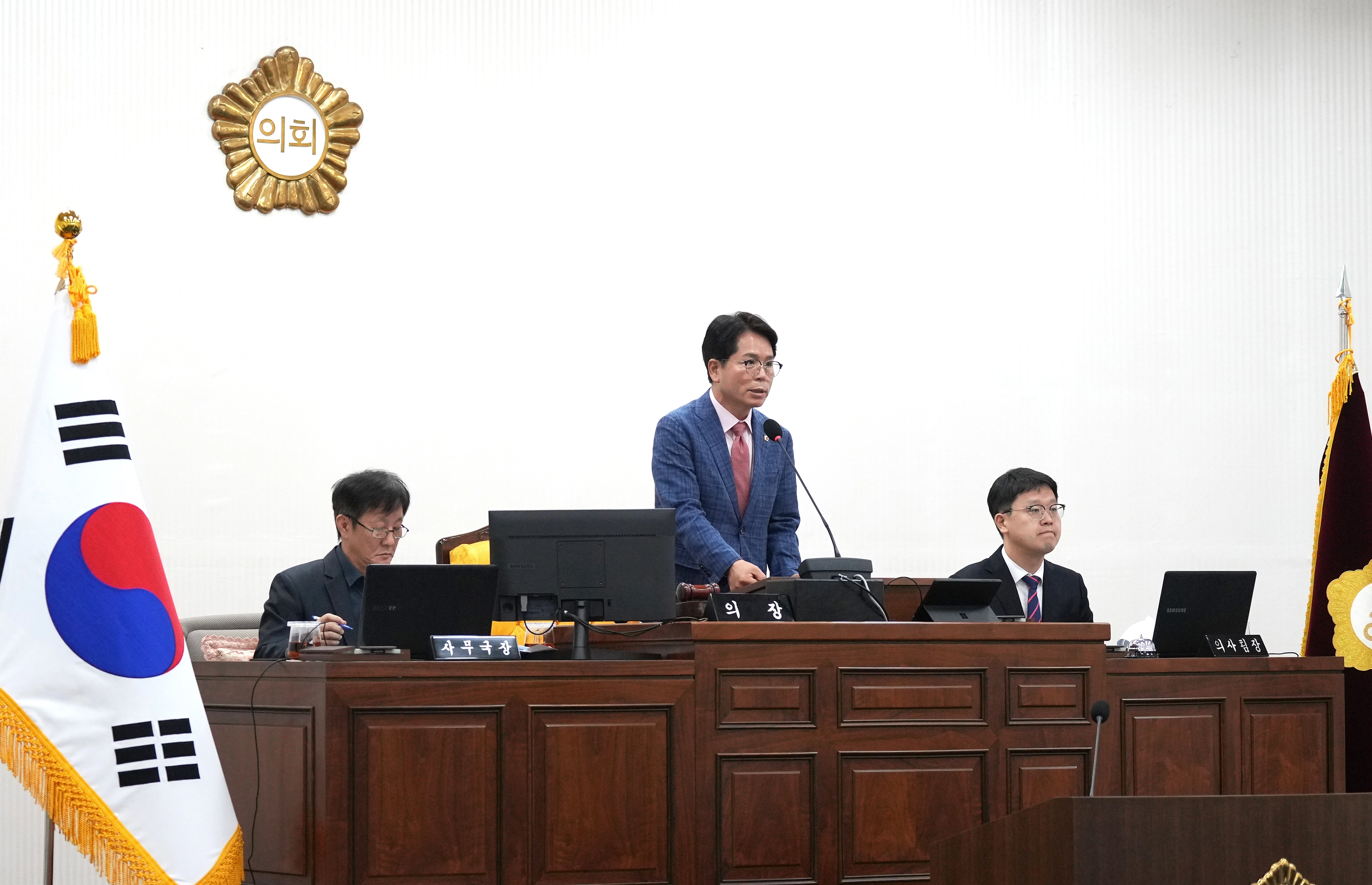 하남시의회 금광연 의장이 20일 제343회 임시회 제1차 본회의에서 개회사를 하고 있다. 하남시의회 제공