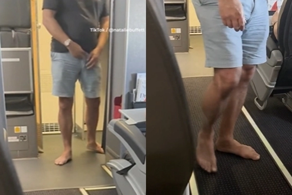최근 한 승객이 맨발로 기내 화장실을 이용하는 장면이 포착돼 온라인상에 퍼지면서 위생 문제에 대해 갑론을박이 벌어지고 있다. 틱톡 캡처