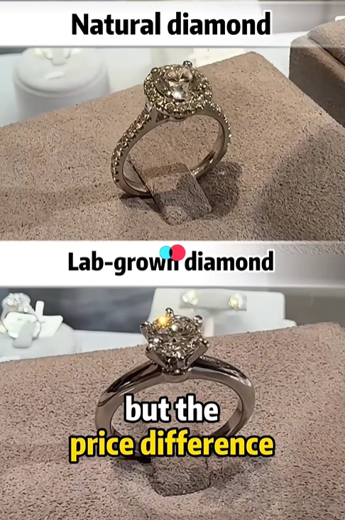 천연 다이아몬드 반지(위)와 랩그로운 다이아몬드 반지(아래). 틱톡 채널 ‘jingsourcing’ 캡처