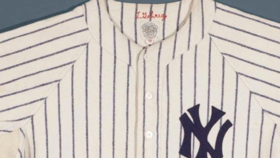 미국 프로야구 메이저리그 베이스볼(MLB)의 전설적인 선수 루 게릭의 마지막 유니폼이 경매에서 초고가에 낙찰됐다. 크리스티·헌트 옥션 제공