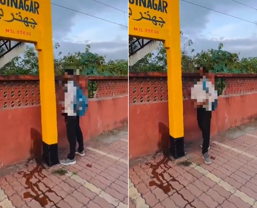 기차역 담벼락에 소변을 보는 영상이 온라인상에 퍼진 후 당사자인 20대 인도 남성이 지난 5일(현지시간) 스스로 목숨을 끊는 사건이 발생했다. 사진은 문제의 영상에서 남성이 소변을 보고 있는 장면(사진 일부 모자이크 처리함). 엑스 캡처