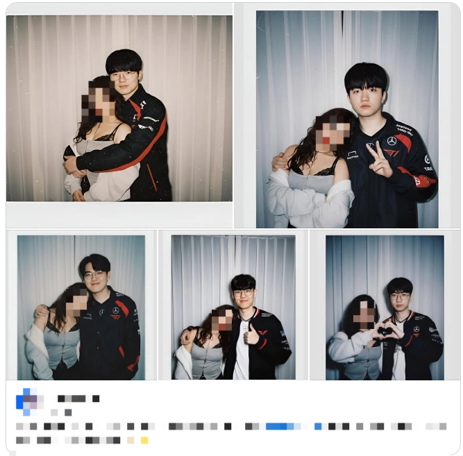 한 해외 팬이 리그 오브 레전드 프로 게임단 T1 선수들과 자신의 모습을 인공지능(AI) 기술로 합성한 사진을 공유했다. AI 기술로 합성된 가짜 사진. 엑스(X) 캡처