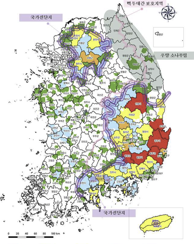 3차 대발생한 소나무재선충병 피해 현황. 산림청 제공