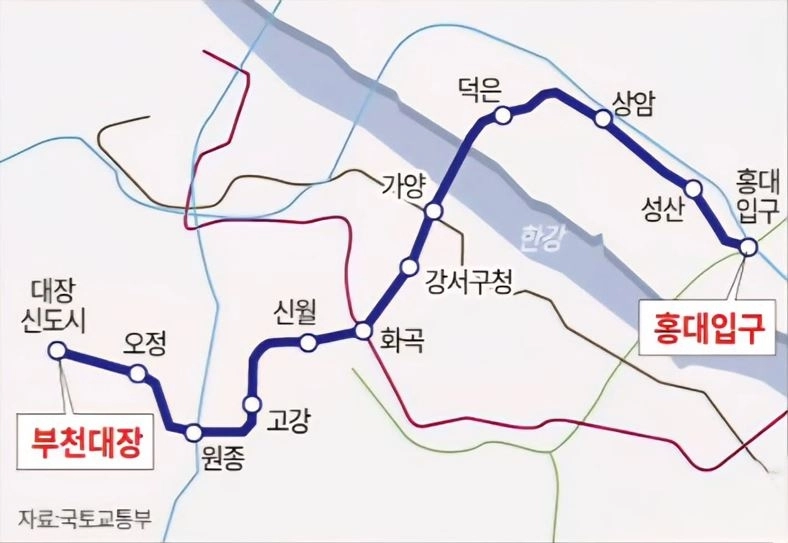 대장홍대선 확정 노선도 (자료: 국토부)