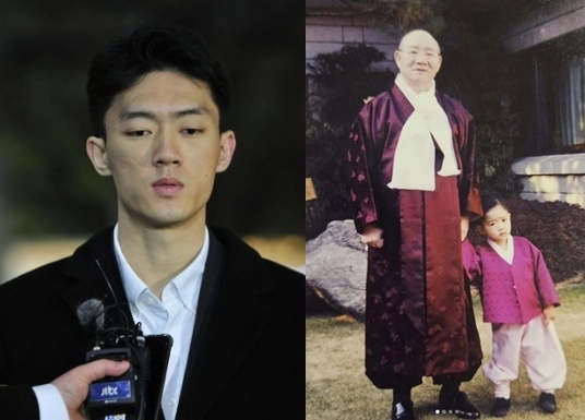 고 전두환 전 대통령의 손자 전우원(왼쪽)씨가 25일 자신의 소셜미디어(SNS)에 어린 시절 조부와 함께 찍은 사진을 공개했다. 뉴시스·전우원 인스타그램