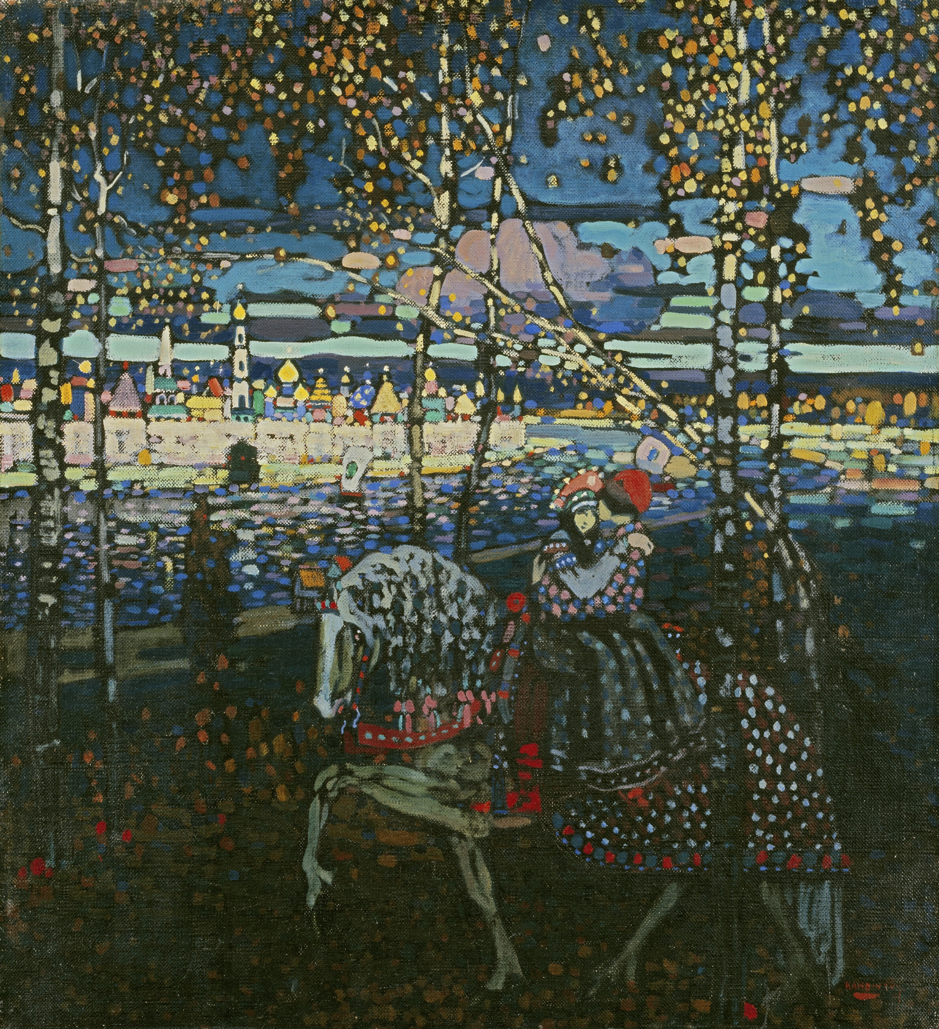 칸딘스키 ‘말을 타고 가는 연인’, 1906~1907년, 독일 뮌헨 시립 렌바흐하우스 미술관 소장.