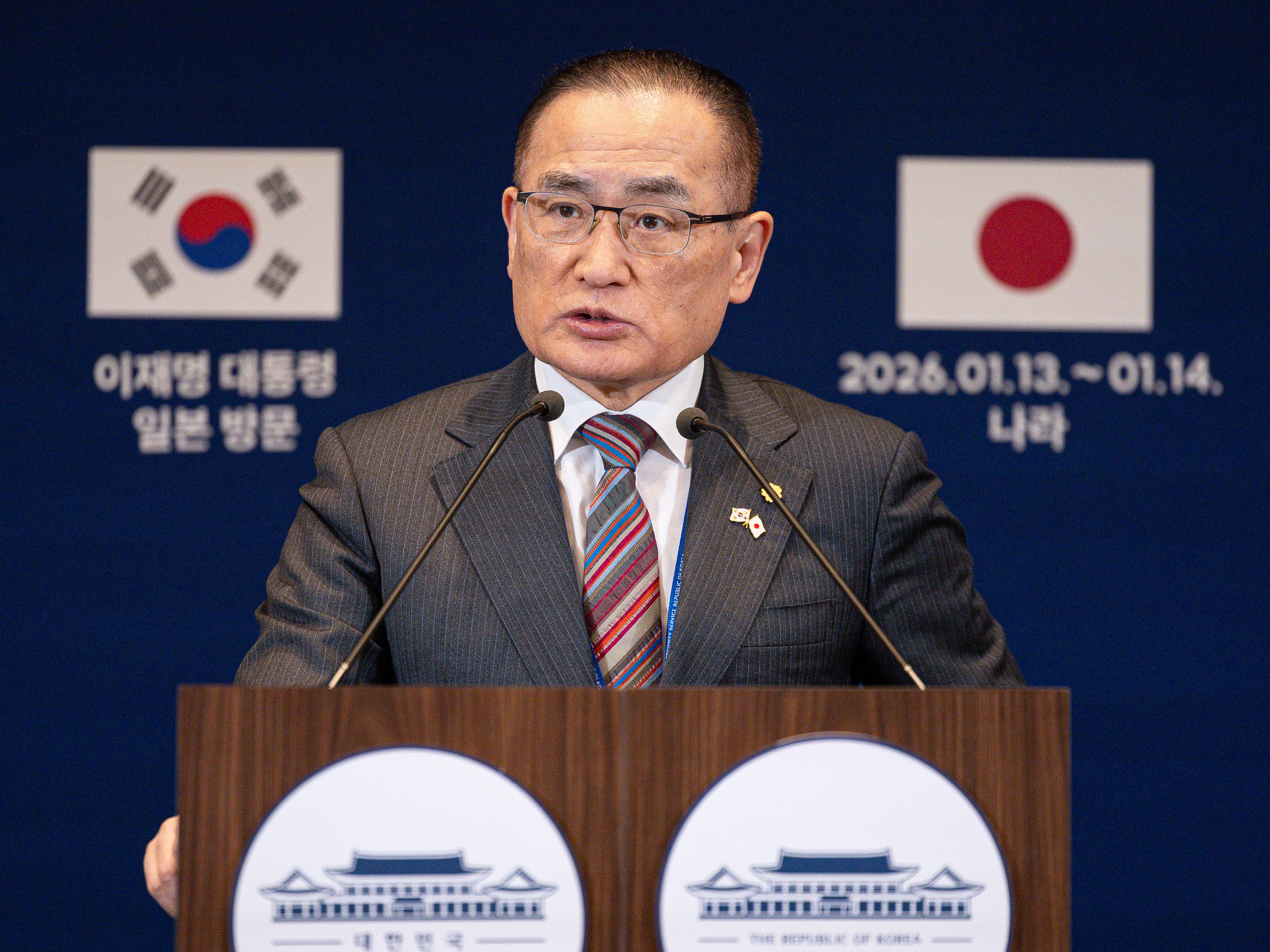 위성락 안보실장, 한일 정상회담 주요성과 브리핑  위성락 국가안보실장이 14일 일본 오사카에 마련된 대한민국 프레스센터에서 한일 정상회담 관련 주요성과 브리핑을 하고 있다.
오사카 연합뉴스
