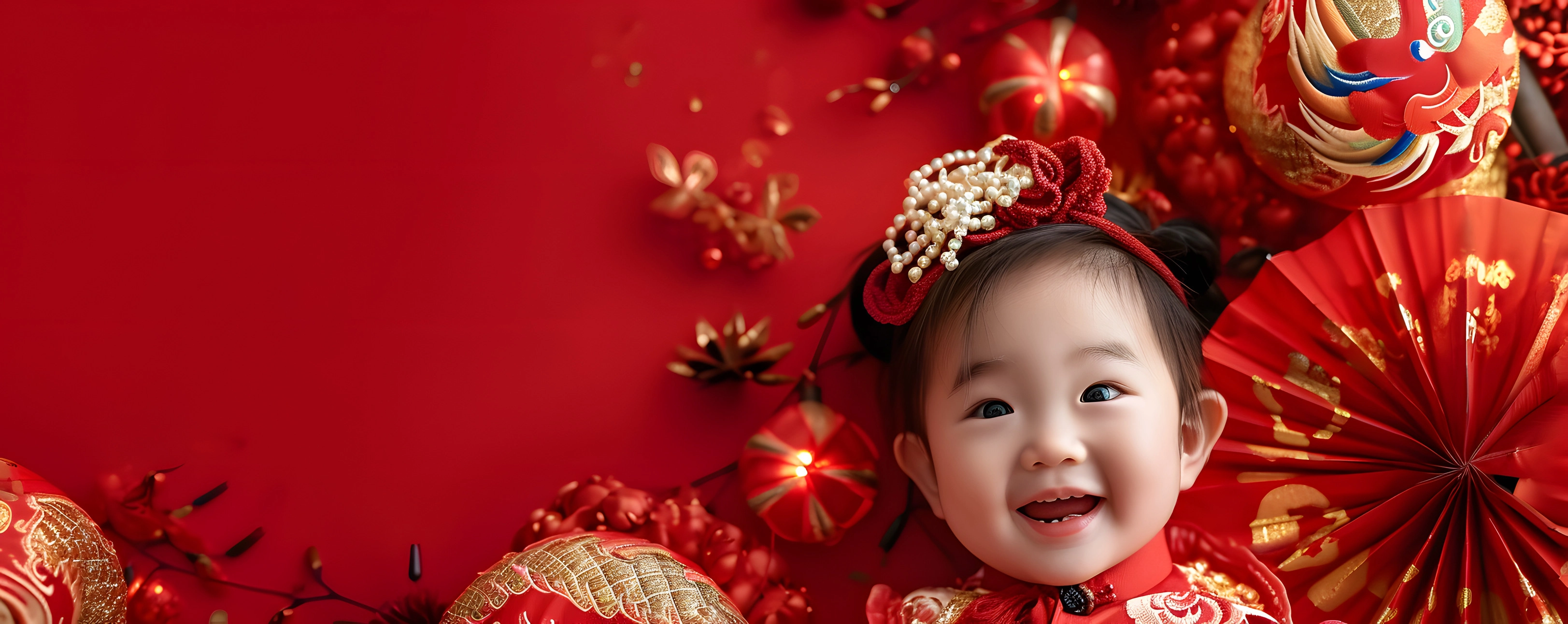 중국 전통 의상 차림의 아기. 123rf