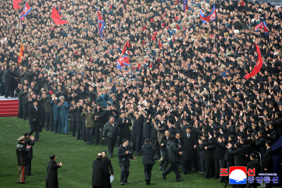 김정은 북한 국무위원장이 참석한 가운데 지난 16일 사회주의애국청년동맹(이하 청년동맹) 창립 80주년 기념대회가 평양 김일성경기장에서 성대히 진행됐다고 조선중앙통신이 17일 보도했다. 2026.1.17. 평양 조선중앙통신 연합뉴스