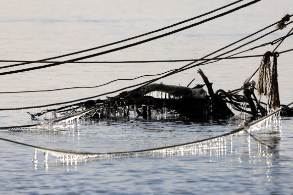 한파특보가 발효 중인 20일 오전 경기도 고양시 한강 하구에 얼음이 얼어 있다. 2026.1.20 연합뉴스