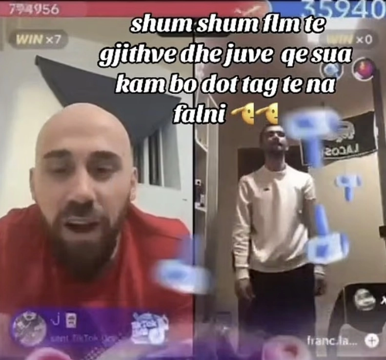 살인 혐의로 영국에서 징역 32년형을 선고받고 복역 중인 알바니아 국적의 죄수 유게르트 메리자즈(왼쪽)가 교도소 안에서 휴대전화로 ‘틱톡’ 라이브 방송을 진행해 2만 파운드에 달하는 수익을 올렸다. 자료 : 틱톡