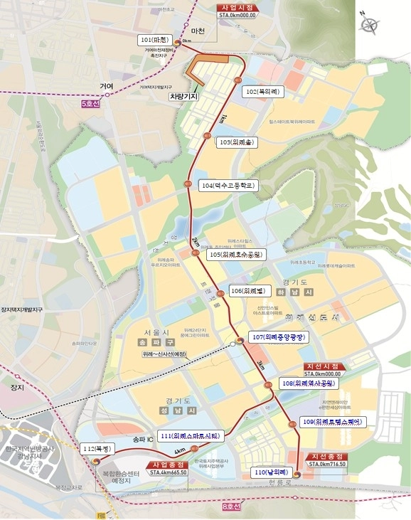 12월 정식 개통 예정인 위례 트램 노선도