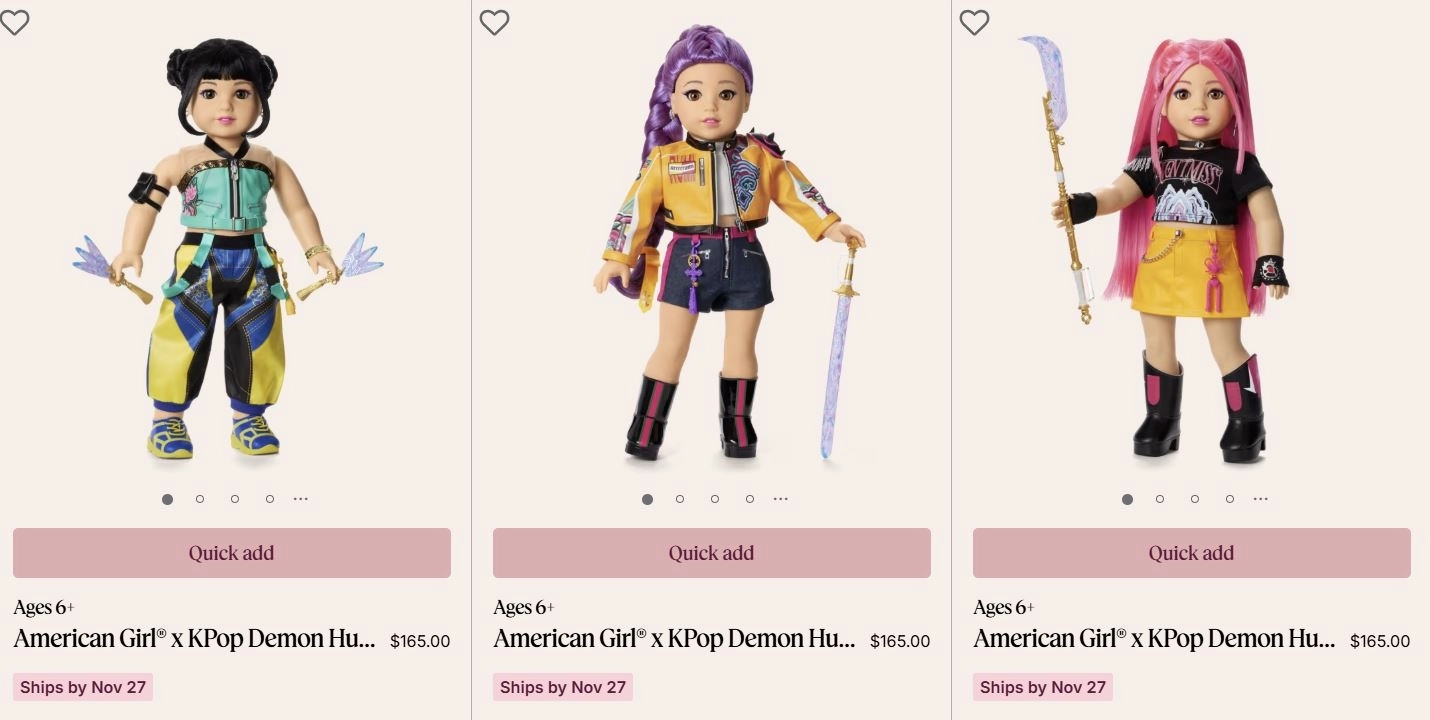마텔의 고가 인형 브랜드 ‘아메리칸 걸’ 공식 쇼핑몰 사전 주문 화면.