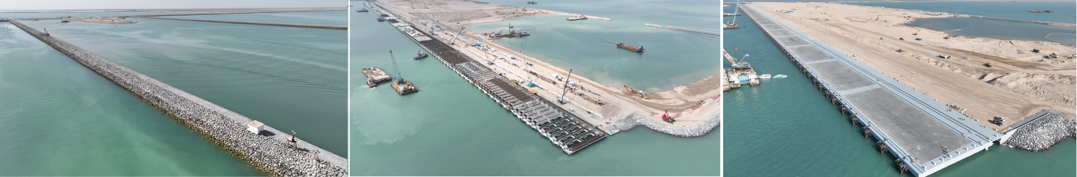 이라크 알포 신항만 컨테이너 터미널 안벽 공사 현장. 대우건설 제공