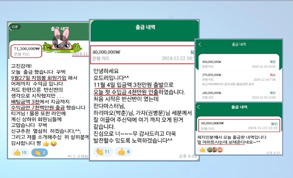 원금·출금 사례. 제주경찰청 제공