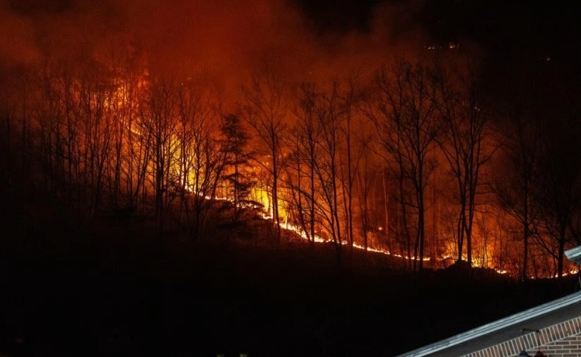 지난해 3월 22일 경북 의성군에서 50대 성묘객이 묘지를 정리하며 라이터를 켜다 실수로 불을 내 최소 26명이 숨졌다. 사진은 산불 발생 닷새째인 3월 26일 경북 의성군 신평면 교안리의 한 민가 뒤 야산에 불이 확산하고 있는 모습. 뉴시스