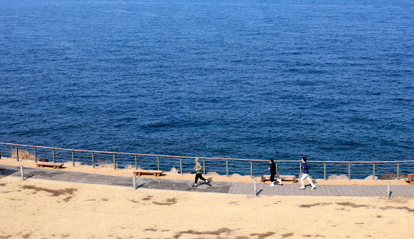 설 연휴인 둘째 날인 15일 제주시 용담동 해안도로에서 제주도민들이 조깅하며 따뜻한 날씨를 즐기고 있다. 2026.2.15 연합뉴스