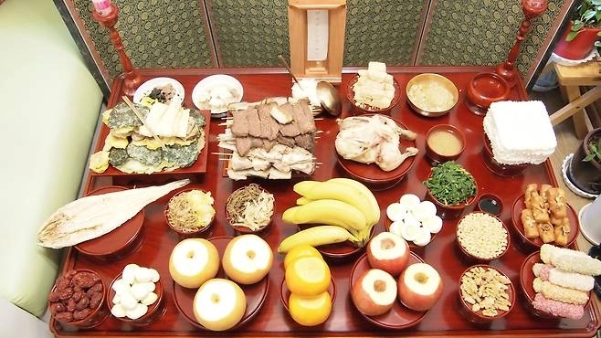 현대 일반 가정집 명절 차례상. 한국국학진흥원 제공.