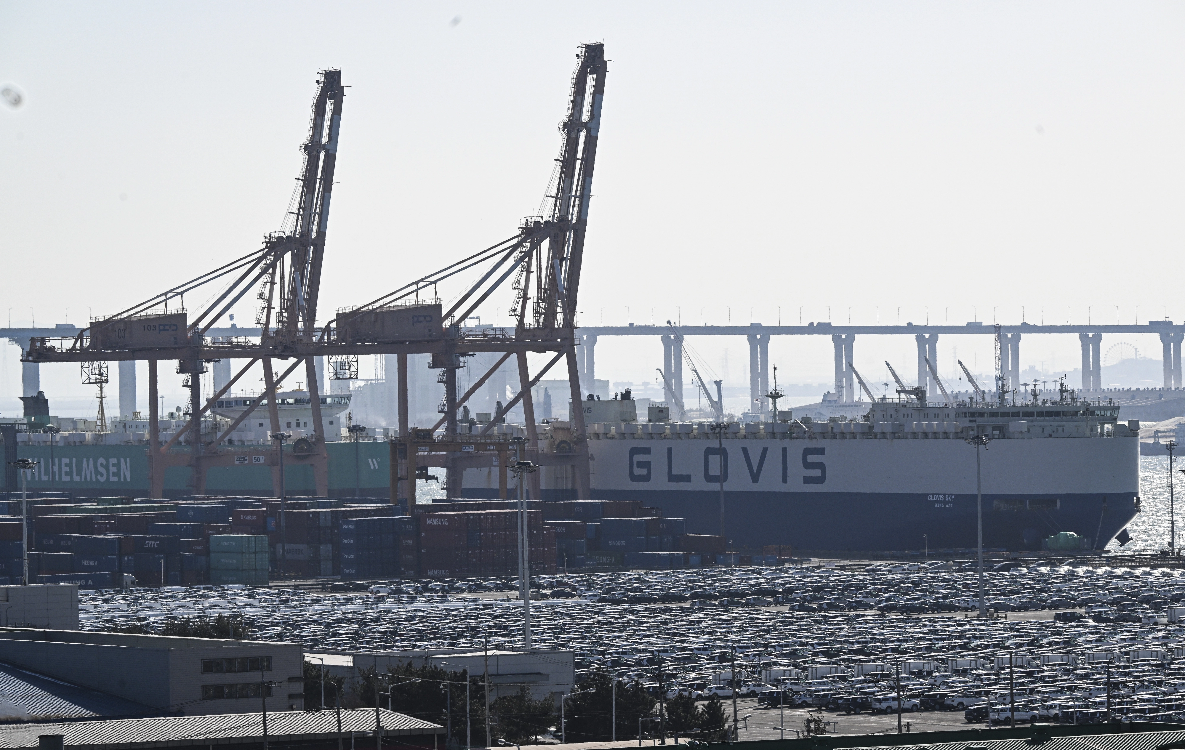 도널드 트럼프 미국 대통령이 26일(현지시간) 한국 의회가 무역 합의를 이행하지 않고 있다며 상호관세를 비롯해 자동차 등 품목 관세를 15%에서 25%로 인상하겠다고 밝혔다. 사진은 수출용 차량들이 27일 경기 평택시 평택항에 세워져 있는 모습. 2026.1.27 이지훈 기자