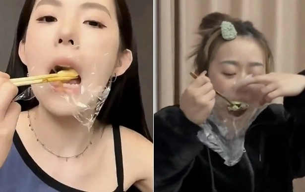 최근 중국의 젊은 세대를 중심으로 음식을 랩에 싸서 씹은 뒤 뱉어내는 이른바 ‘랩 다이어트’가 소셜미디어(SNS)를 중심으로 확산하고 있다. SNS 캡처
