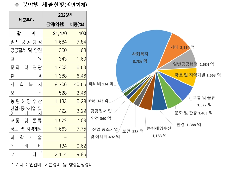 천안시 분야별 세출현황(일반회계). 시 제공