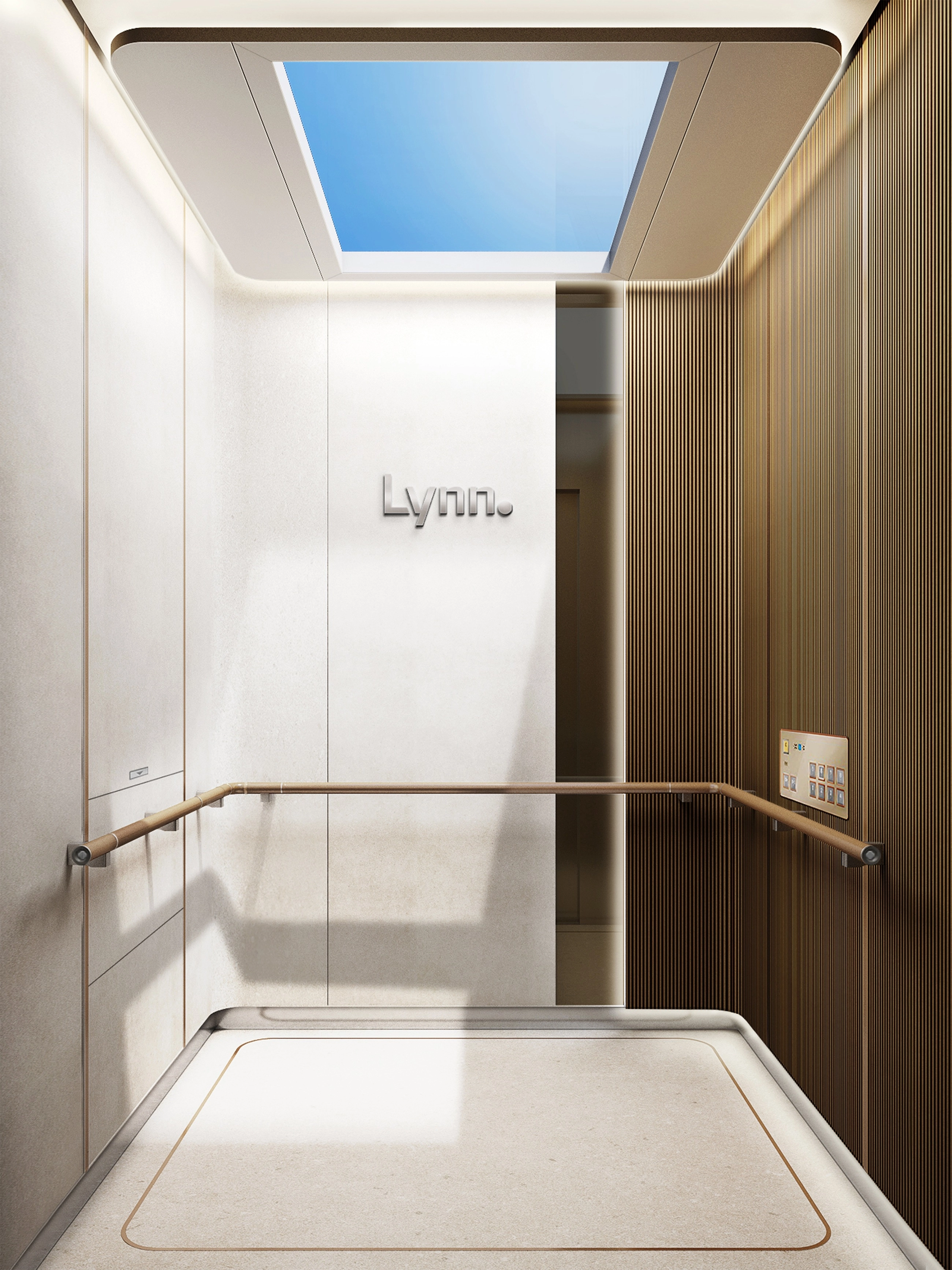 ‘2026 iF 디자인 어워드(iF DESIGN AWARD 2026)’ 인테리어 건축 콘셉트 부문에서 본상을 수상한 우미건설의 엘리베이터 디자인 콘셉트 ‘디 인피닛 챔버(The Infinite Chamber)’ 후면 이미지. 우미건설 제공