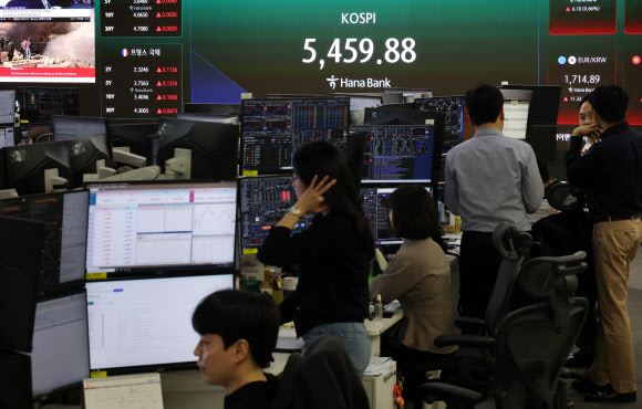 4일 중구 하나은행 본점 딜링룸 전광판에 실시간 코스피가 표시돼 있다. 2026.3.4  연합뉴스