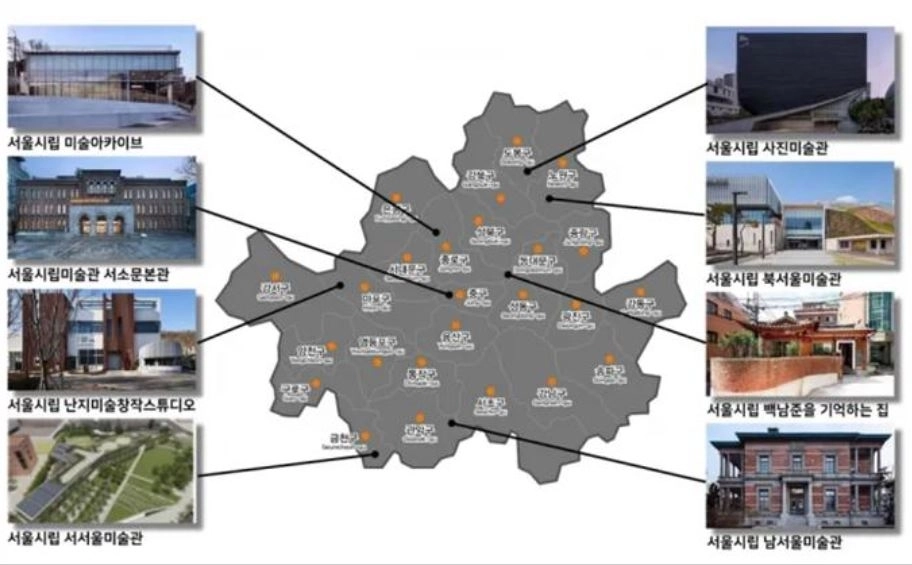 서울시립미술관 8개 본·분관 분포 
(왼쪽에서 아래 12일 개관하는 서울시립 서서울미술관)