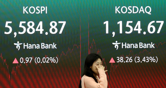 코스피, 5,580대 강보합 마감…코스닥은 3%대 상승