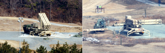 10일 미국 국방부가 한국에 배치된 사드(THAAD·고고도 미사일 방어체계) 중 일부를 중동 지역으로 이동시키고 있다는 보도가 나온 가운데 지난 5일 경북 성주군의 미군 사드 기지에서 발사대 해체 작업(사진 오른쪽)이 진행되고 있다. 같은 시각 다른 발사대(사진 왼쪽)는 준비 태세를 갖춘 모습이다. 2026.3.10 연합뉴스