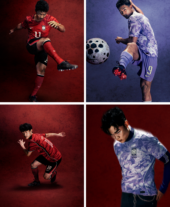 나이키가 공개한 2026년 대한민국 축구 국가대표팀 유니폼. 왼쪽은 홈, 오른쪽은 어웨이 유니폼이다. 자료 : 나이키