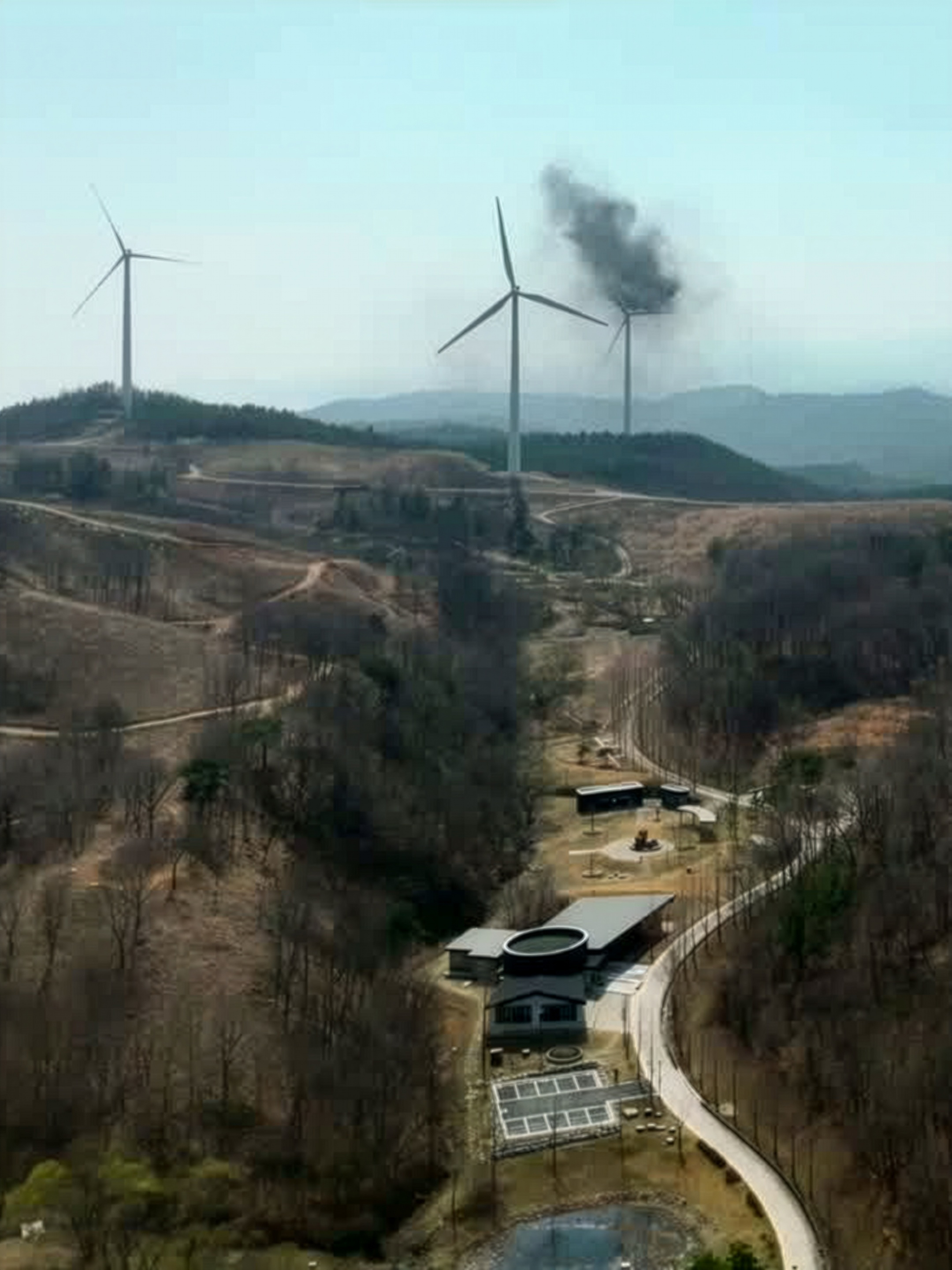 23일 오후 1시11분쯤 경북 영덕군 대부리 풍력발전단지에 있는 발전기에서 불이 나 소방당국과 업체에서 진화작업을 벌이고 있다. 산림청은 불씨가 인근 산으로 번질 것에 대비해 산불전문진화헬기와 산불특수진화대원들을 현장에 배치해 상황에 대비하고 있다. 2026.3.23. 영덕군제공