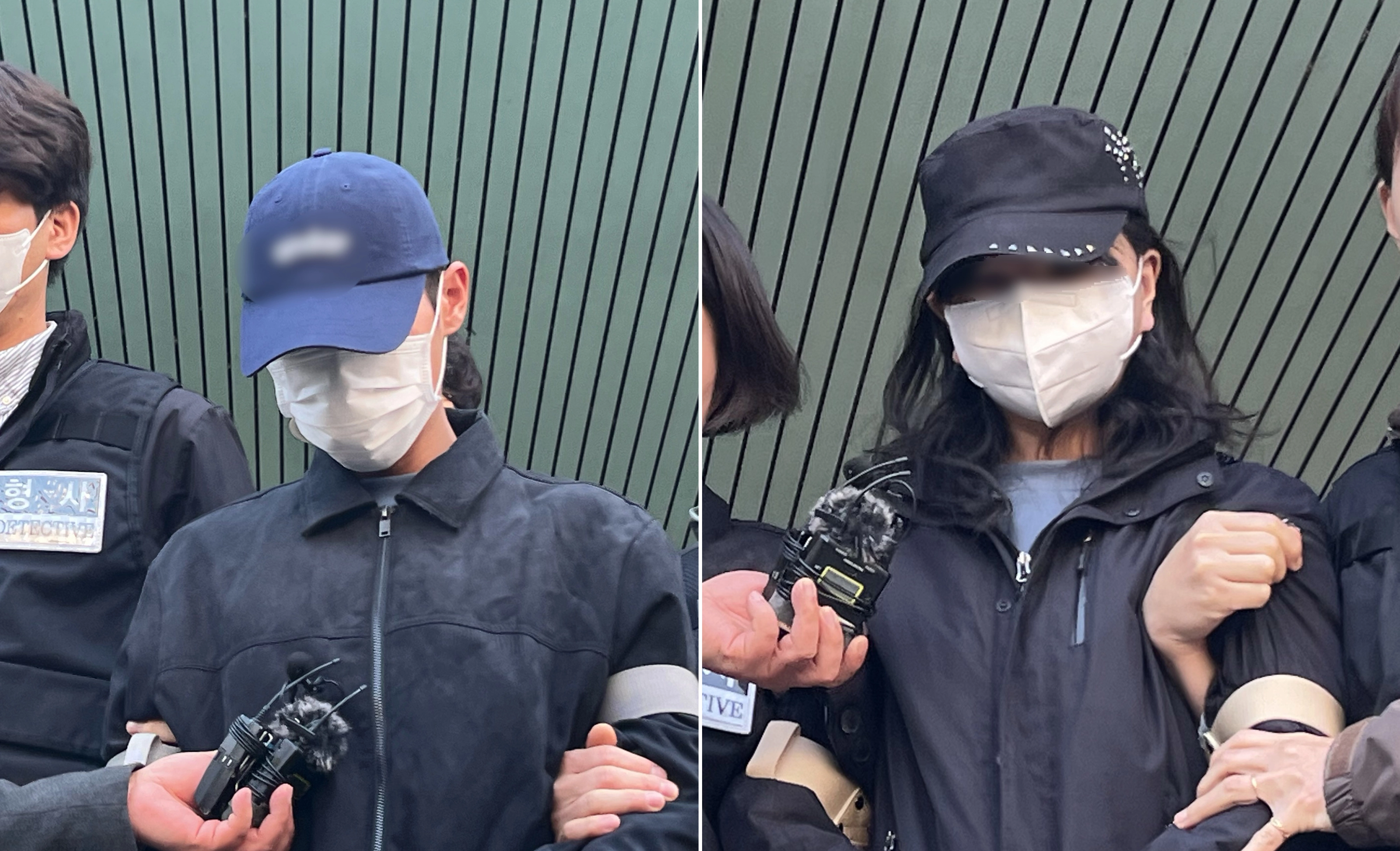 장모를 때려 숨지게 한 뒤 캐리어에 시신을 담아 유기한 혐의로 긴급체포된 20대 사위와 딸이 2일 대구 북부경찰서에서 법원 영장실질심사를 받기 위해 각각 이동하고 있다. 2026.4.2 연합뉴스