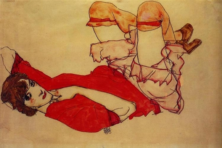 ‘빨간 블라우스를 입고 등을 대고 누운 발리’(1913), 개인 소장