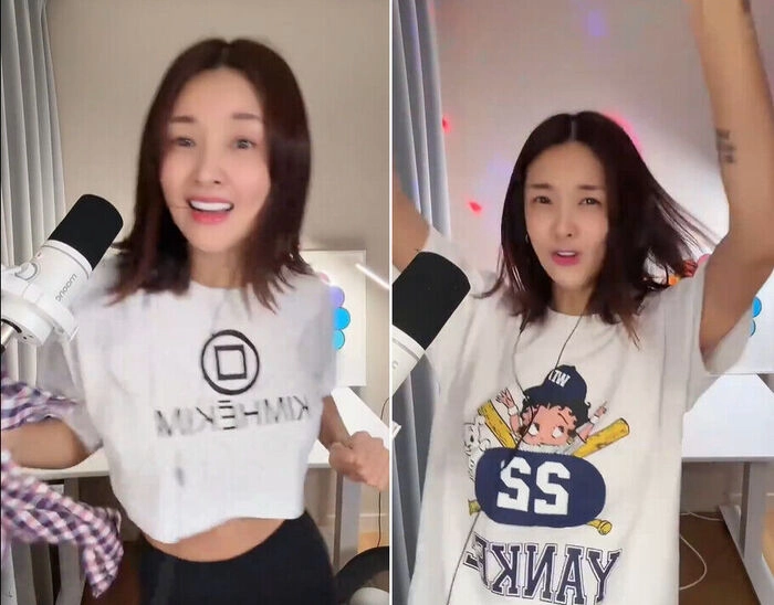 배우 김빈우가 새벽에 아파트 1층에서 마이크로 노래를 부르는 라이브 방송을 하다 ‘층간소음을 유발한다’는 비판을 받고 사과했다. 자료 : 김빈우 틱톡