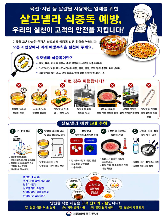 최근 냉면 전문점에서 살모넬라 식중독 의심 사례가 지속해서 발생하고 있는 가운데 식품의약품안전처가 관련 업계를 대상으로 달걀 조리 시 위생 관리를 당부했다. 식품의약품안전처