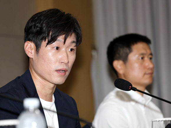 6일 서울 송파구 서울올림픽파크텔에서 열린 K-축구혁신위원회 출범식에서 공동위원장인 박지성 국제축구연맹 분과위 위원이 발언하고 있다. 2026.7.6 [공동취재] 연합뉴스