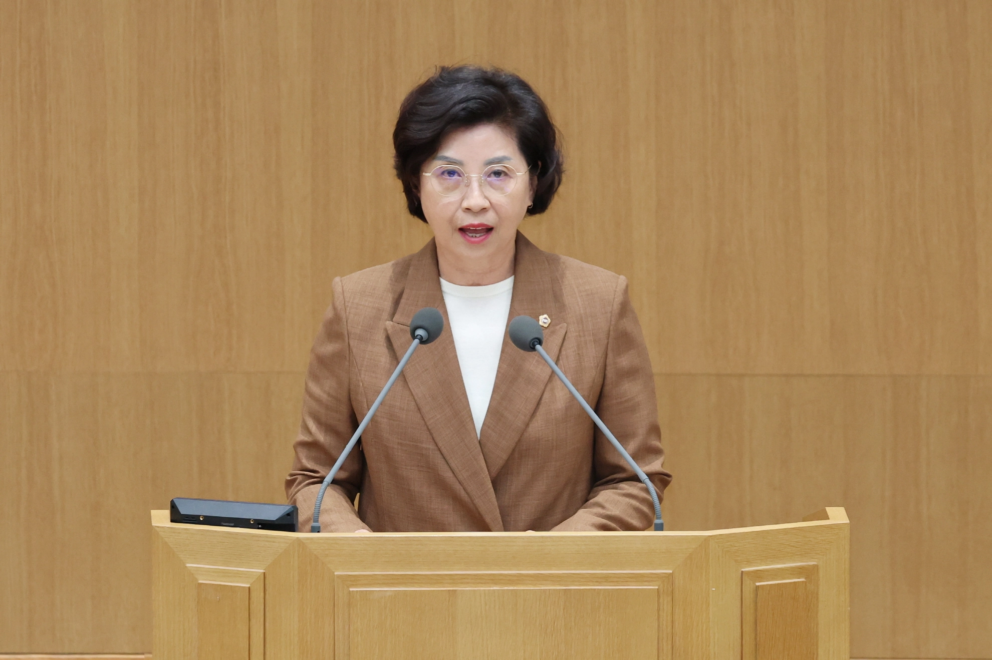 ▲ 제12대 경기도의회 전반기 제2부의장에 선출된 김미숙 의원이 당선 인사를 하고 있다. (사진=경기도의회)