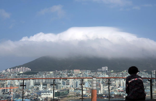 부산지역에 폭염특보가 발효 중인 13일 영도구 봉래산 일대가 짙은 해무(바다안개)로 뒤덮여 장관을 연출하고 있다. 2026.07.13. 뉴시스