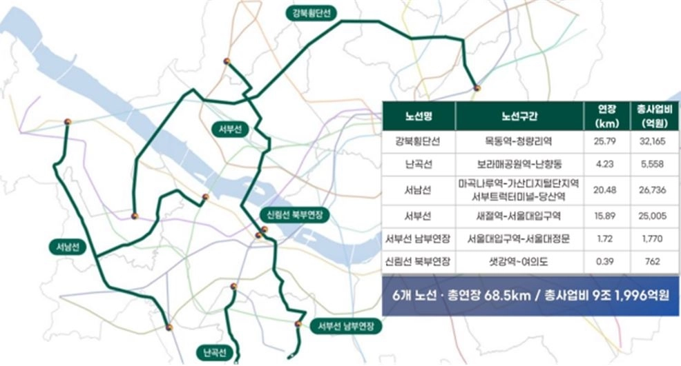 제3차 서울특별시 도시철도망 구축계획 노선도(안). 서울시의회 제공